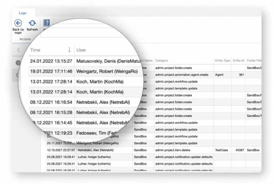 Data records in test management tool aqua